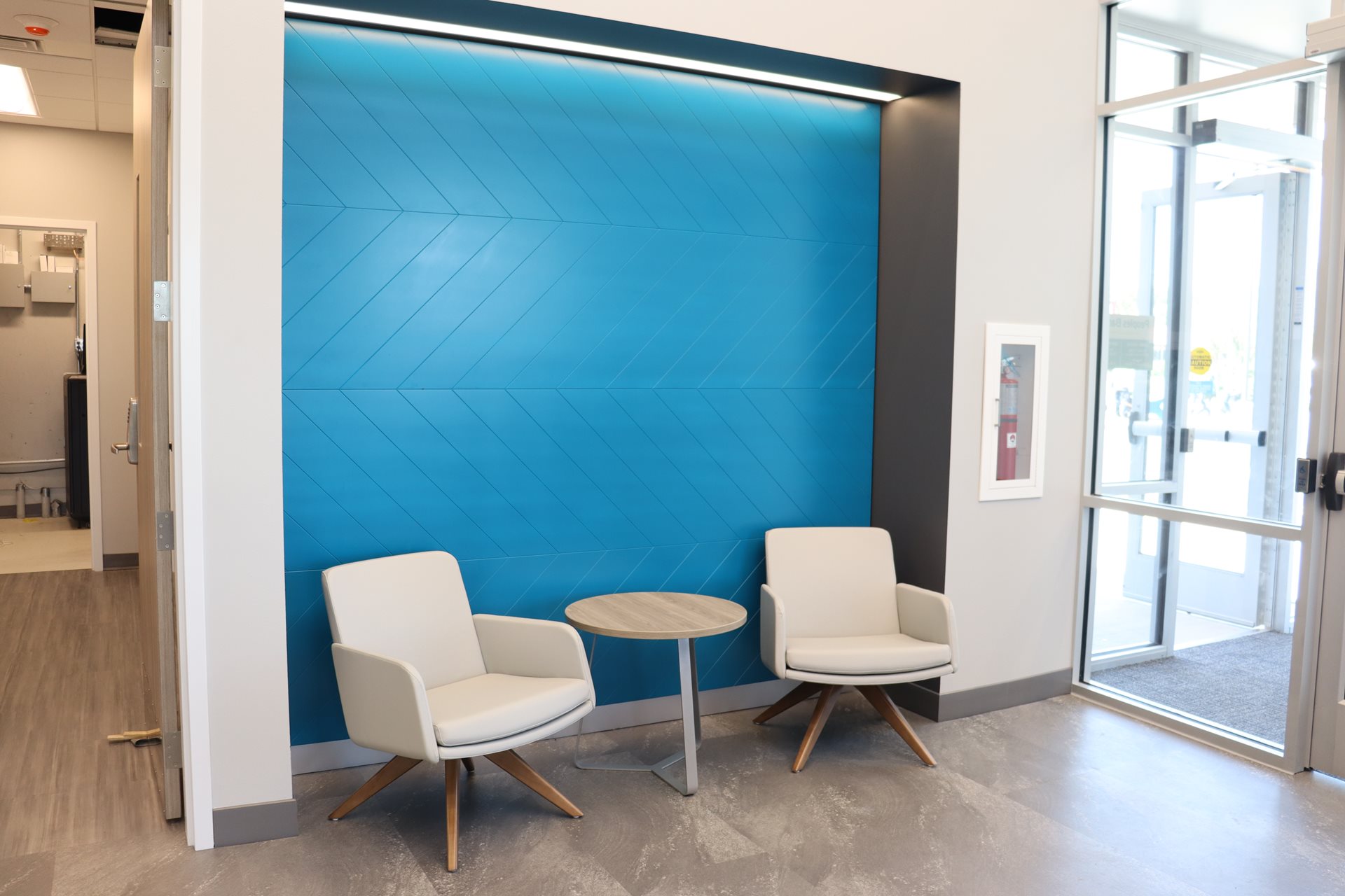 Blue feature wall at the Midlothina Banking Center